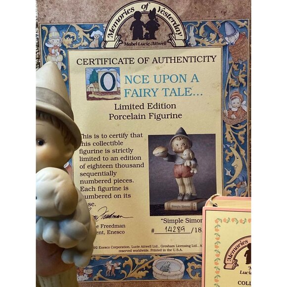 1992 Enesco Simple Simon Once Upon A Fairy Tale Porcelain Figurine Limited Editi - Picture 10 of 10